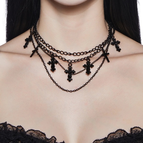 Dolls Kill Black Multi-Layer Cross Necklace - Picture 3 of 3